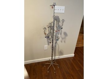 Aluminum Silver  Floor Candelabra With Colored Glass Accents