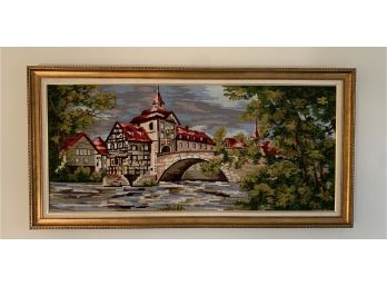 Framed Cross Stiched Bridge Scene