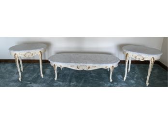 Italian Marble Top Coffee Table And Pair Of End Tables