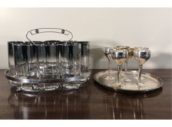 Mercury Fade Mid Century Highball Glasses With Caddy And Sherry Set