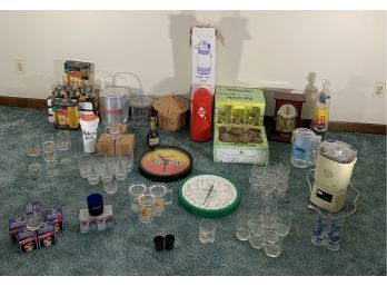 Bar Lot! Advertising Barwar And Assorted Items, Ice Bucket, Blender, Clocks & More