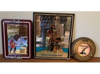 Captain Morgan Advertising Lot, Mirror, Serving Tray, Clock