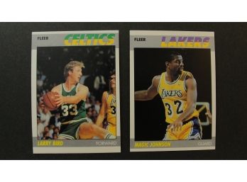 1987 Fleer #11 Larry Bird & #56 Magic Johnson