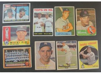 9 Card Low Grade Star Lot Including 1965 Carlton Rookie, 1957 Berra, Campanella, Aaron/mays, Matthews, Maris