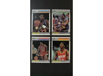 1987 Fleer Basketball #35 Julius Erving, #37 Patrick Ewing, #68 Karl Malone, #80 Akeem Olajuwon