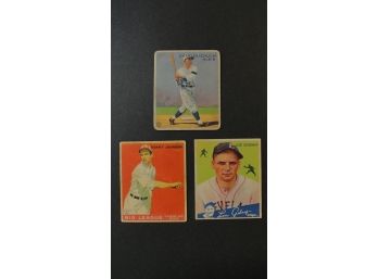 1933 Goudey #128 Chuck Klein, 1933 Goudey #14 Johnson, 1934 Goudey #77 Joe Vosmik