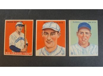 (3) 1933 Goudey Cards - #66 Grantham, #215 Van Atta, #198 Burns