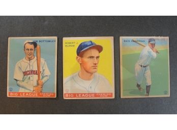 (3) 1933 Goudey Cards - #44 Bottomley, #71 Burke,  #191 Chapman