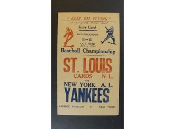 1942 World Series Score Card - Game 3 -  Cardinals Vs Yankees