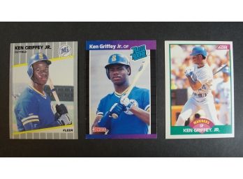 (3) Ken Griffey Jr Rookie Cards - Fleer #548, Donruss #33, & Score Traded #100t