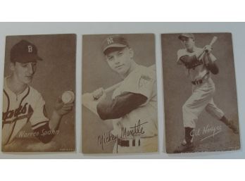 (3) 1947-66 Exhibit Cards -Mickey Mantle, Warren Spahn, & Gil Hodges