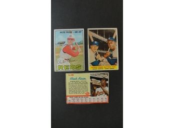 1958 Topps #418 Mantle Aaron Batting Foes, 1962 Post #148 Hank Aaron & 1967 Topps #430 Pete Rose