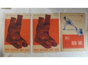 (3) Red Sox Score Cards  1947 &  (2) 1948