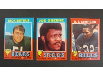 (3) 1971 Topps Football Cards - #25 Dick Butkus, #245 Joe Greene Rookie Card & #260 OJ Simpson