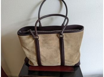 Durable And Plush Tan Suede & Brown Leather Bag By Coach  For A Woman On The Go - In Excellent Condition!