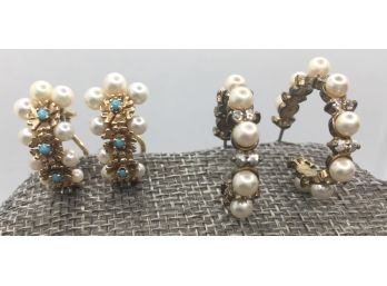 Real Pearl Earrings Set In 14k Gold