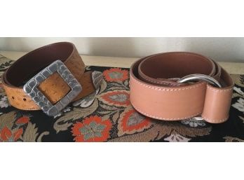 2 Wide Leather Belts One Stamped Lambertson Truex