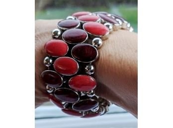 Funky Vintage Silver And Shades Of Red Costume Bracelet