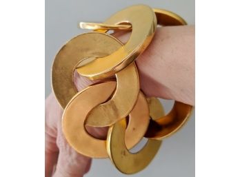 Gold Electroplated Interlocking Circles Bracelet - Very Heavy Stamped Vintage By Robert Lee Morris