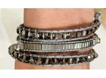 Uber Cool Leather Wrap Around With Silver Mirrored Beads