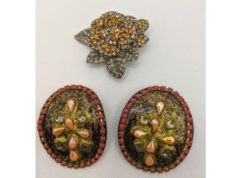 Jazzy Glitter With A Touch Of Bling On These Earrings And Pin