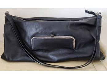 Vintage Edgy Hipster Bag By Global Identity With Retro- Mod Exterior Black Leather Purse