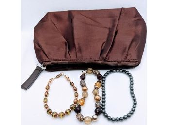 Metallic Copper Tone Bag By Laura Mercier With 3 Pretty Handmade Bracelets