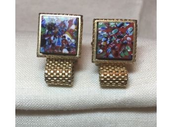 Gold Plated Cufflinks With Mulit Colored Composite Squares