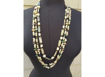 Three Genuine Pearl And Natural Semi Precious Stones