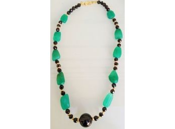 Black Onyx, Black Crystal And Emerald-Green Irregular Shaped Natural Stones