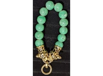 Fabulous Green Stones With Classy Leopard Or Puma Clasp  High End Costume Jewelry Bracelet