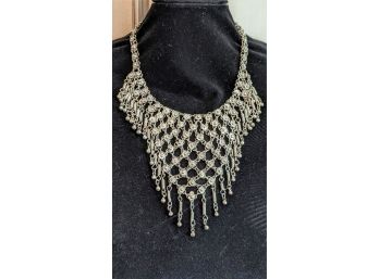 Vintage Silver Chain Bib Necklace - Very Retro Cool