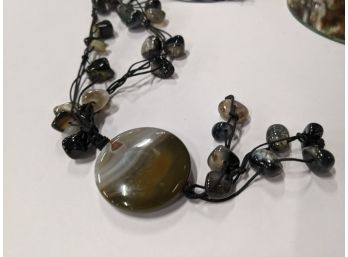 Black Agate Multi Colored Stone Necklace, Carefully Hand Knotted With Interwoven Stones