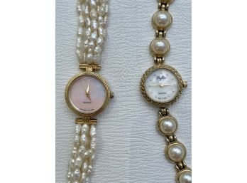 2 Embellished Pearl Quartz  Watches