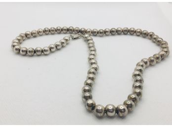 Heavy Sterling Silver Tapered Beaded Necklace 925 Weighs 68 Grams