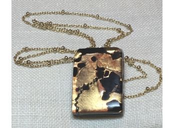 Gold And Black  Charm By Vetro Di Murano  On Italian Gold Plated Silver Nubby Chain Necklace