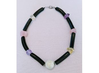 Very Unique Semi-precious Stone Includes Onyx, Rose Quartz ,Citrine  And Amethyst Necklace