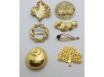 Gold Tone Vintage Pins And Scarf Ring