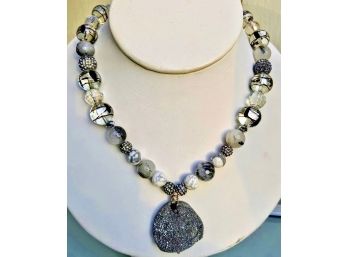 This Dazzling Silver Druzy Really Sizzles Surrounded By A Variety Of Semi Precious Gems And Crystal Bead