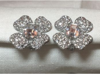 Very Expensive Rhinestone Petals With Cubic Zirconium Center Stone - Clip Ons That Look Real Special Occasions