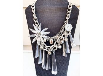 Chunky Costume Necklace With Double Chain And Asymmetrical Design