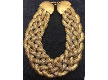 Chunky Braided Necklace In Brilliant Gold Plate