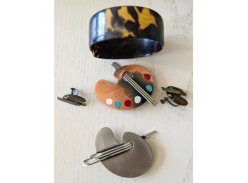 Beautiful Collection Of Vintage Pallet Jewelry With Matching Earrings And Very Small Tortoise Bangle Bracelet