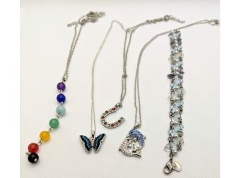 Four Necklaces On Chains, And One Beaded Bracelet By Carolee