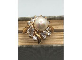 18kt. Pearl Ring Pearl With Cubic Zirconian