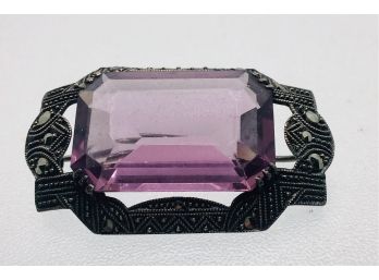 Antique Marcasite And Amethyst Colored Cut Glass   - A Heirloom Piece