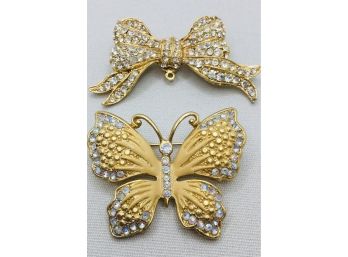 Rhinestone Butterfly And Ribbon Pins One Stamped Cadoro