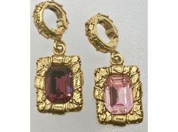 Carolee Square Dangle Gold And Glass Stone Pendents That You Can Clip On Necklaces