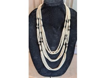 Exquisite Ivory Beaded Multi Strand Necklace Interspersed With Graduated Silver Balls