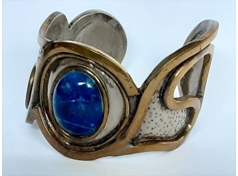 Vintage Mid Century Morita Gil Modernist Brutalist Bracelet With Lapis Lazuli